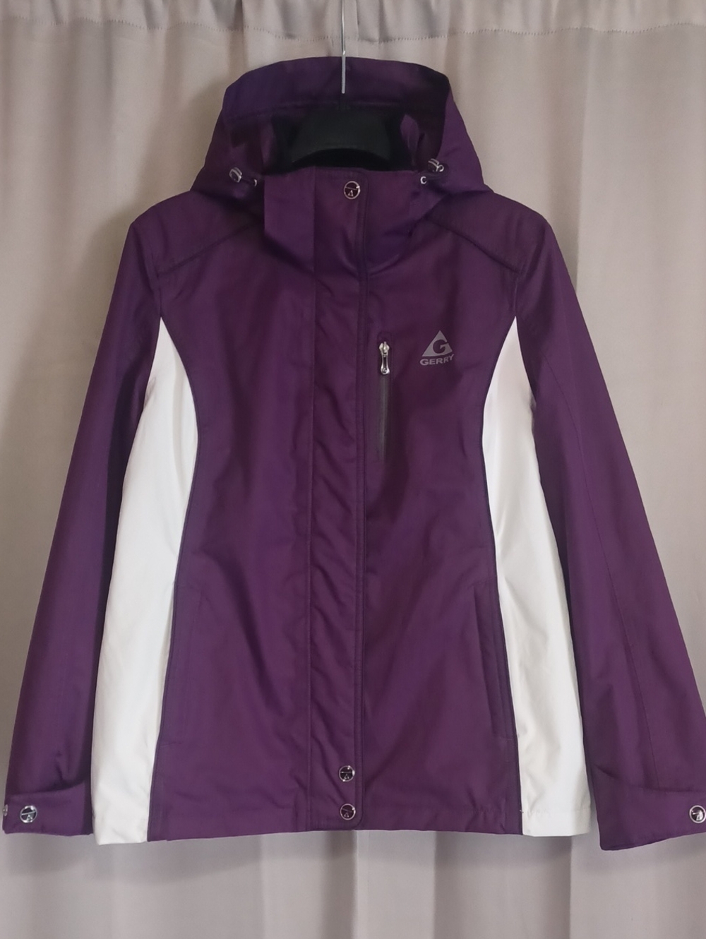 Gerry Size L Purple White Colorblock Weatherproof Hooded Snow Ski Jacket Shell